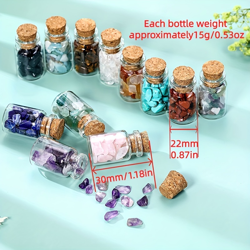 mookaitedecor Juego de 9 mini botellas de cristal de deseos de piedras  preciosas caídas con piedras preciosas curativas Reiki