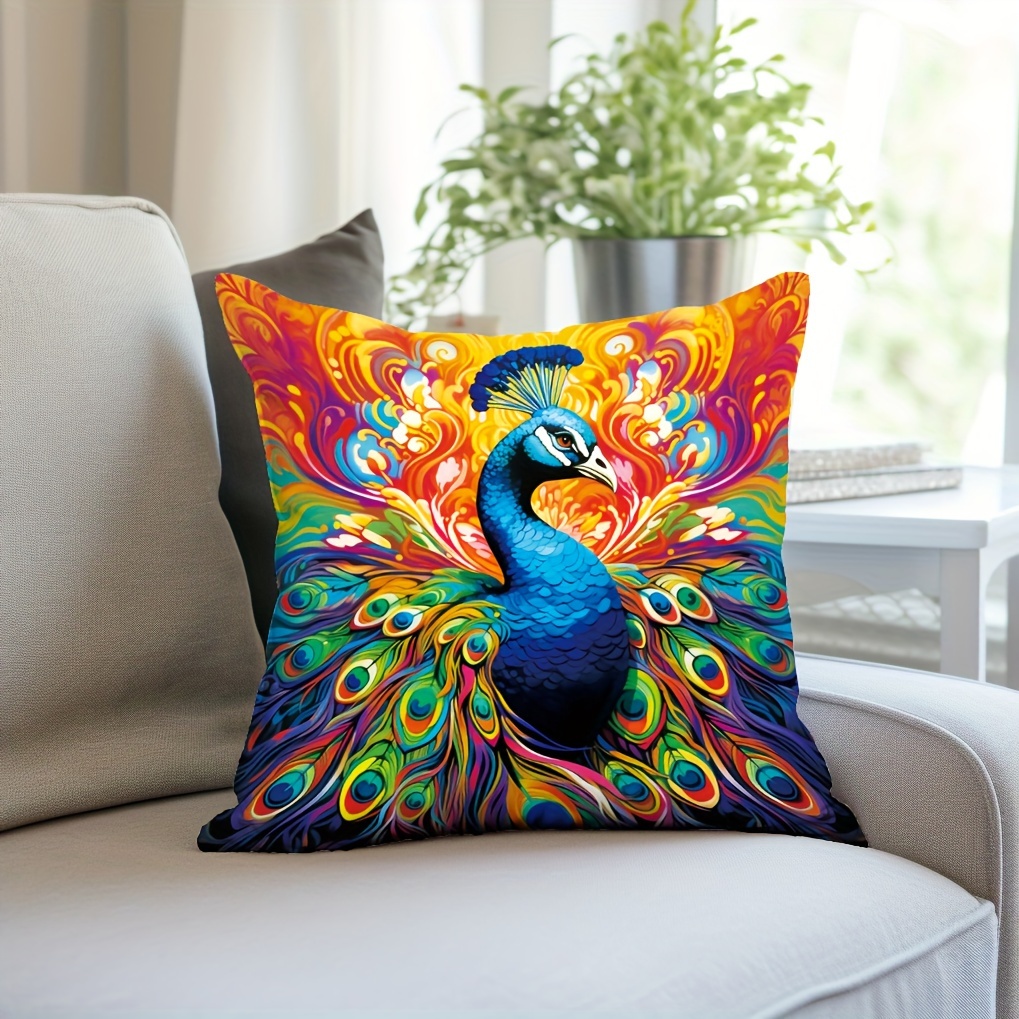 Throw Pillow Covers Peacock Printed Throw Pillowcase Throw Temu