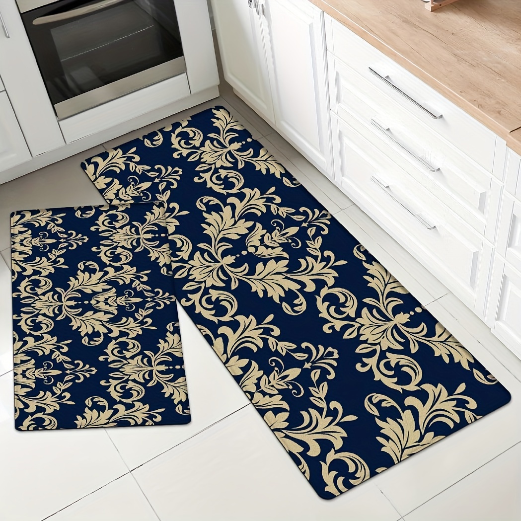 Gold White Kitchen Rugs Cushioned anti Fatigue 2 Piece Set Marble