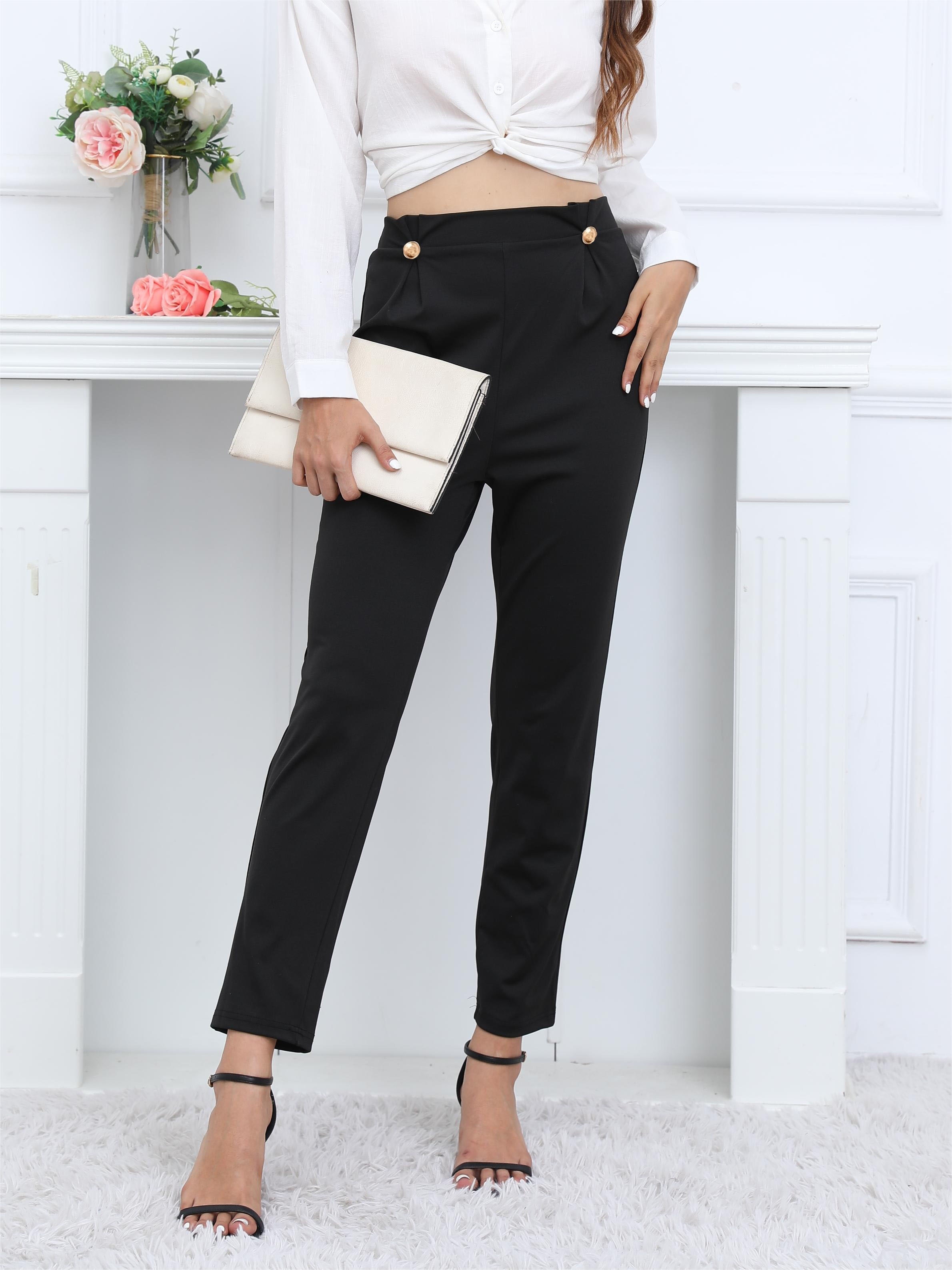 Solid High Waist Straight Leg Trouser Casual Every Day Pants - Temu