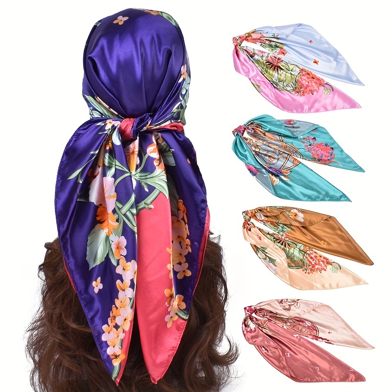 Flower Print Bandana Square Head Scarf Silk Like Floral Head Scarves Square Satin  Hair Scarf Bandanas For Women - Temu