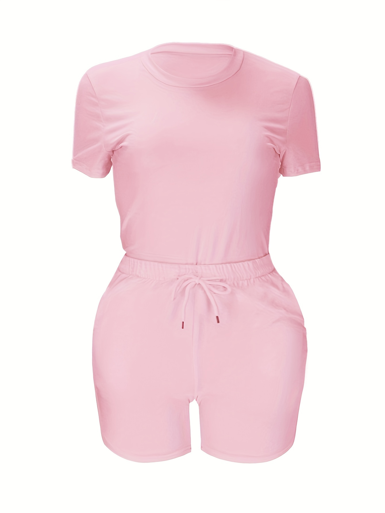 Casual Solid Two piece Set Short Sleeve T shirt Drawstring Temu