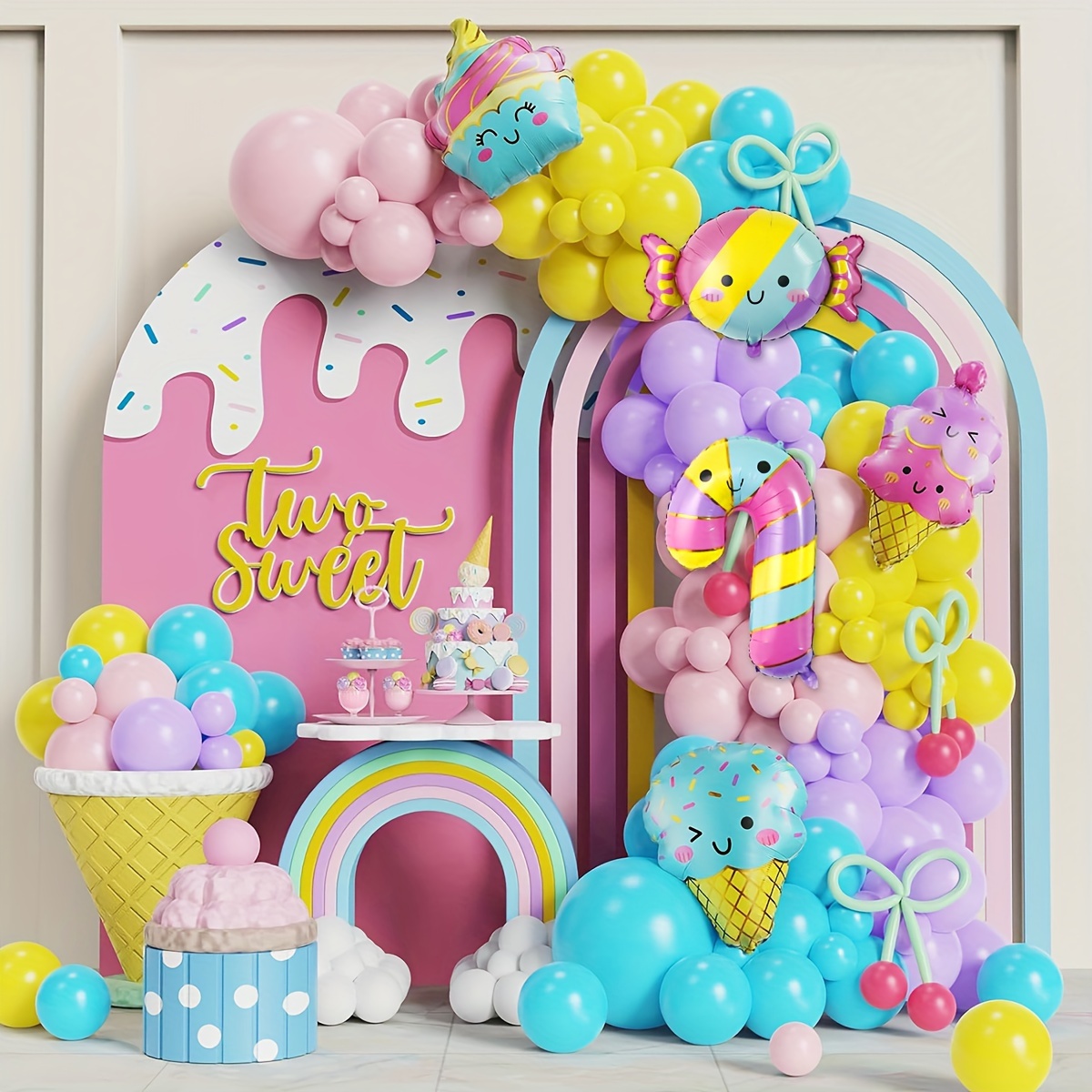

5pcs Dessert Ice Cream Balloons, Donut Candy Theme Aluminum Film Balloons, Birthday Party Supplies