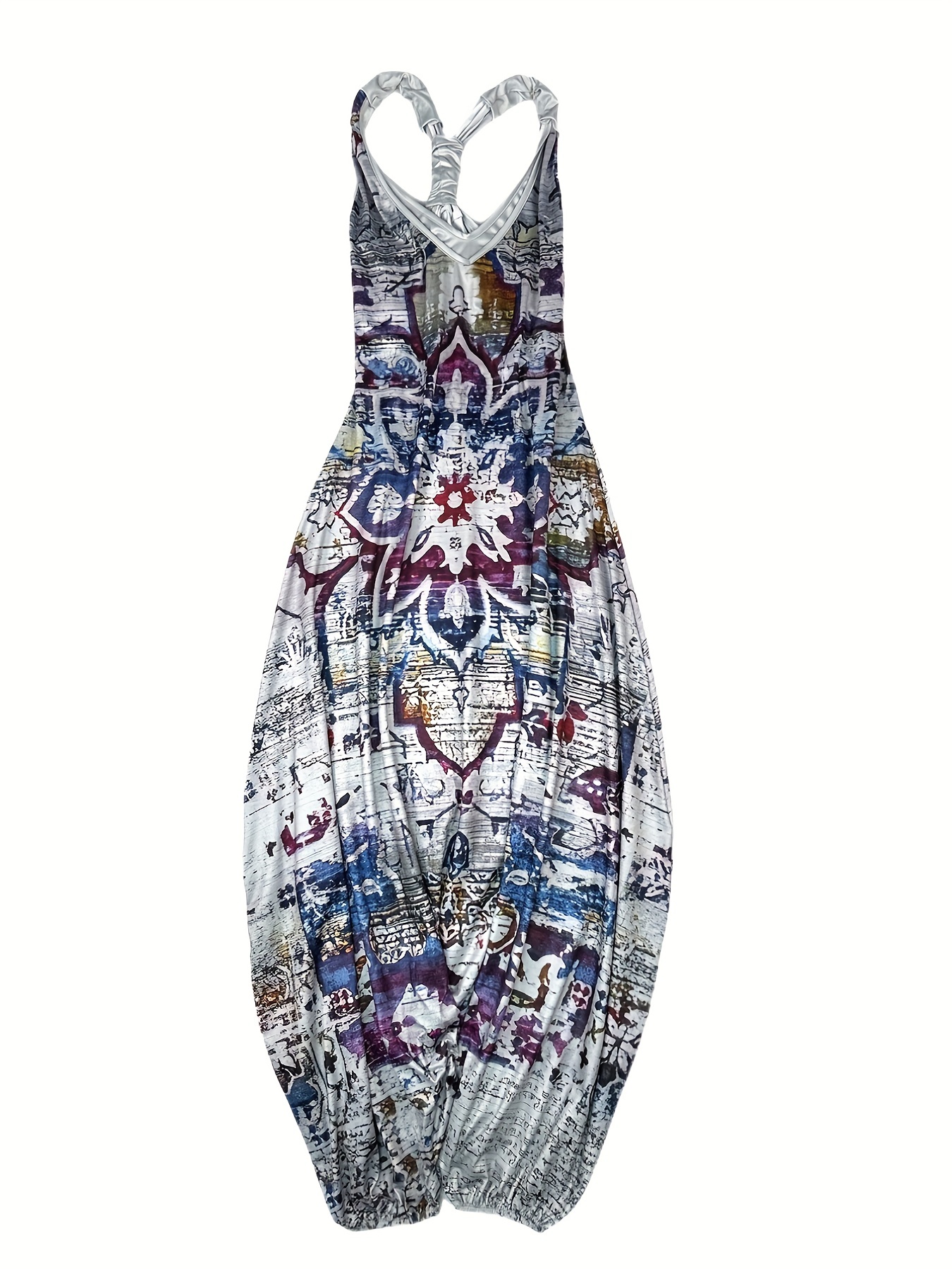 Floral Print V Neck Harem Jumpsuit Women's Clothing