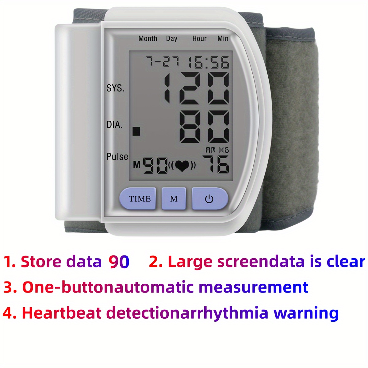 Digital Wrist Blood Pressure Monitor Beat Rate Meter Device