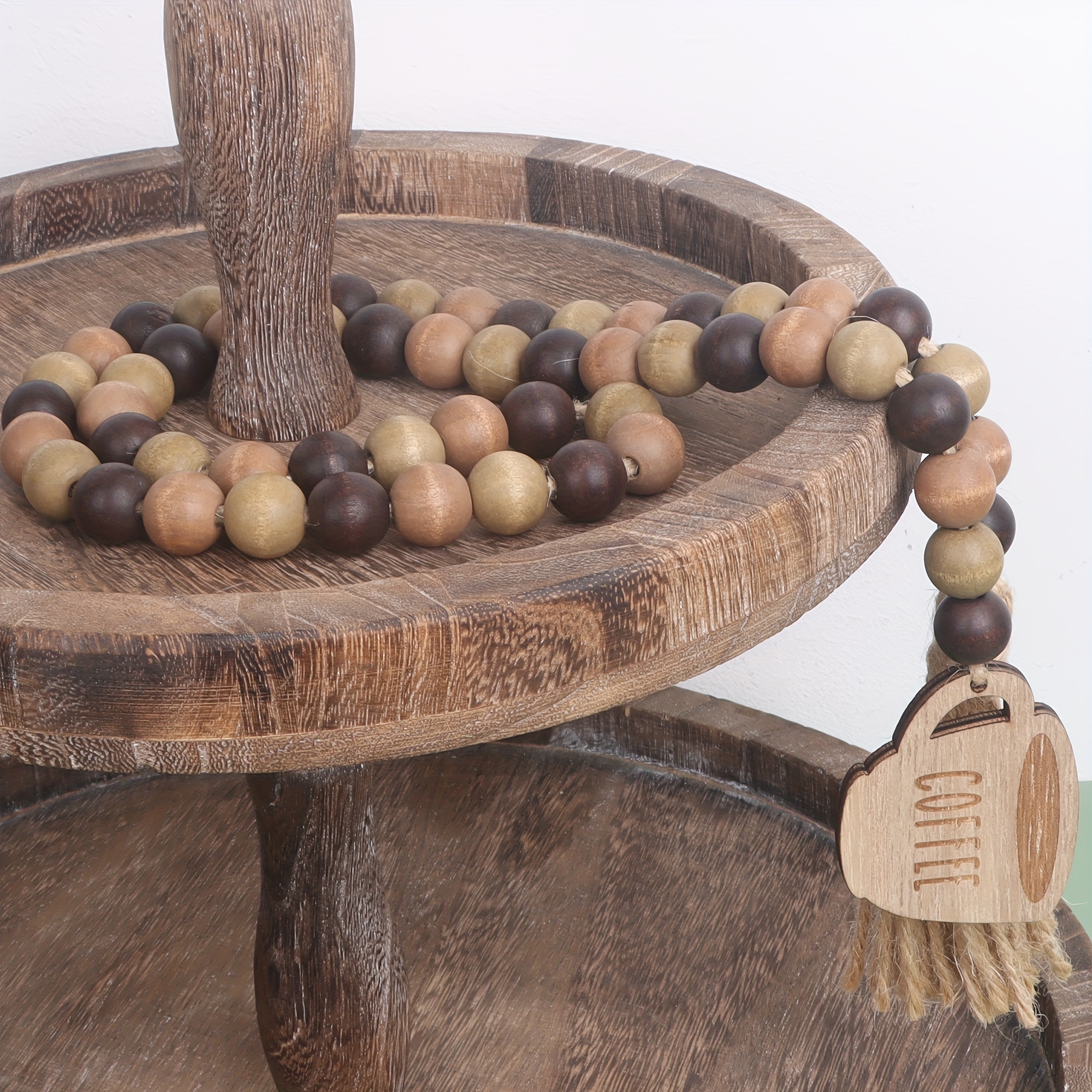 Coffee Bar Tiered Tray Decor Coffee Wood Bead Garland With Tassel Rustic  Farmhouse Tiered Tray Home Decor Boho Beads Garland Kitchen Wall Rustic Coffee  Bar Accessories Aesthetic Room Decor (coffee) - Temu