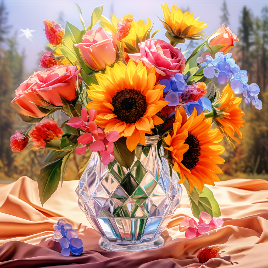 1pc Large Size 40*40cm/15.7inx15.7in Without Frame DIY 5D Artificial  Diamond Painting Kits Rainbow Sunflower Artificial Diamond Painting Art  Craft For