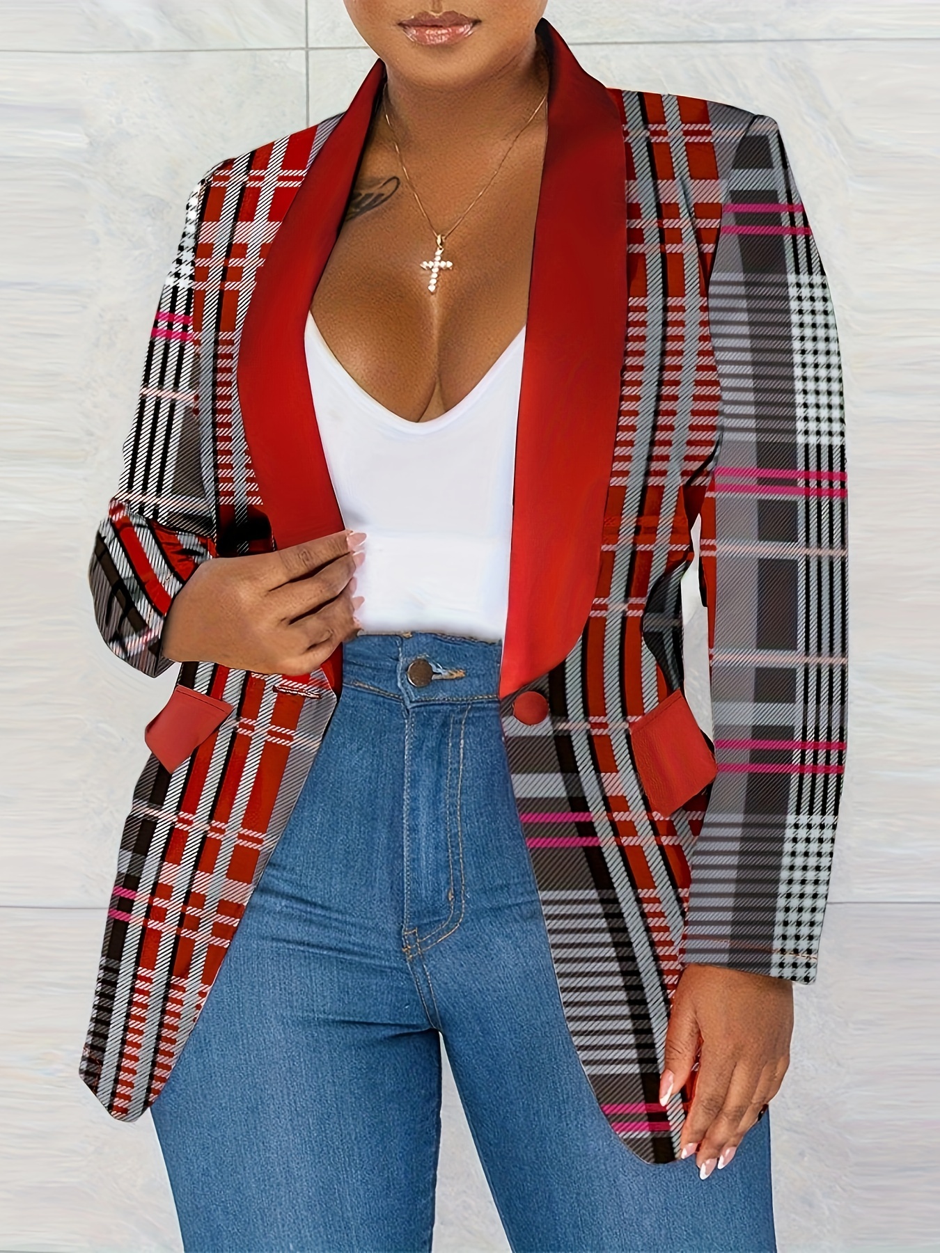 Women's plus outlet size plaid blazer