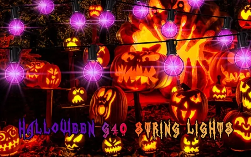 1 pack g40 led halloween purple string lights 50ft outdoor string lights waterproof ul listed hanging lights with 25 shatterproof bulbs extra 2 bulbs for backyard porch balcony halloween carnival decoration halloween decorations details 0
