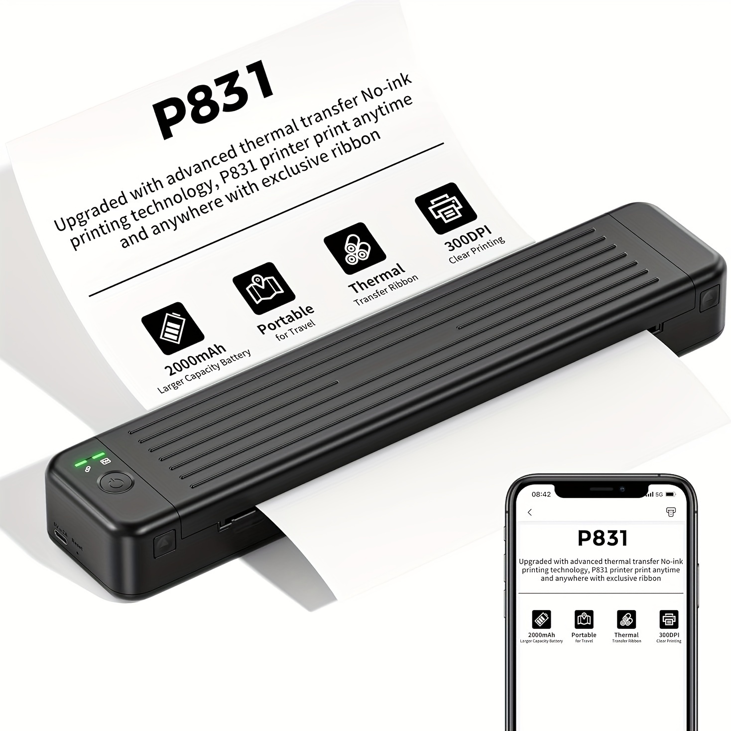 Impresoras Portátiles P831 Inalámbricas Viajes, Impresora Transferencia  Térmica, Impresora Sin Tinta 300 Ppp Papel Copia A4 Carta Estadounidense  8,5 X 11, Impresora Compacta Móvil Portátil Oficina En Casa - Oficina  Escuela - Temu