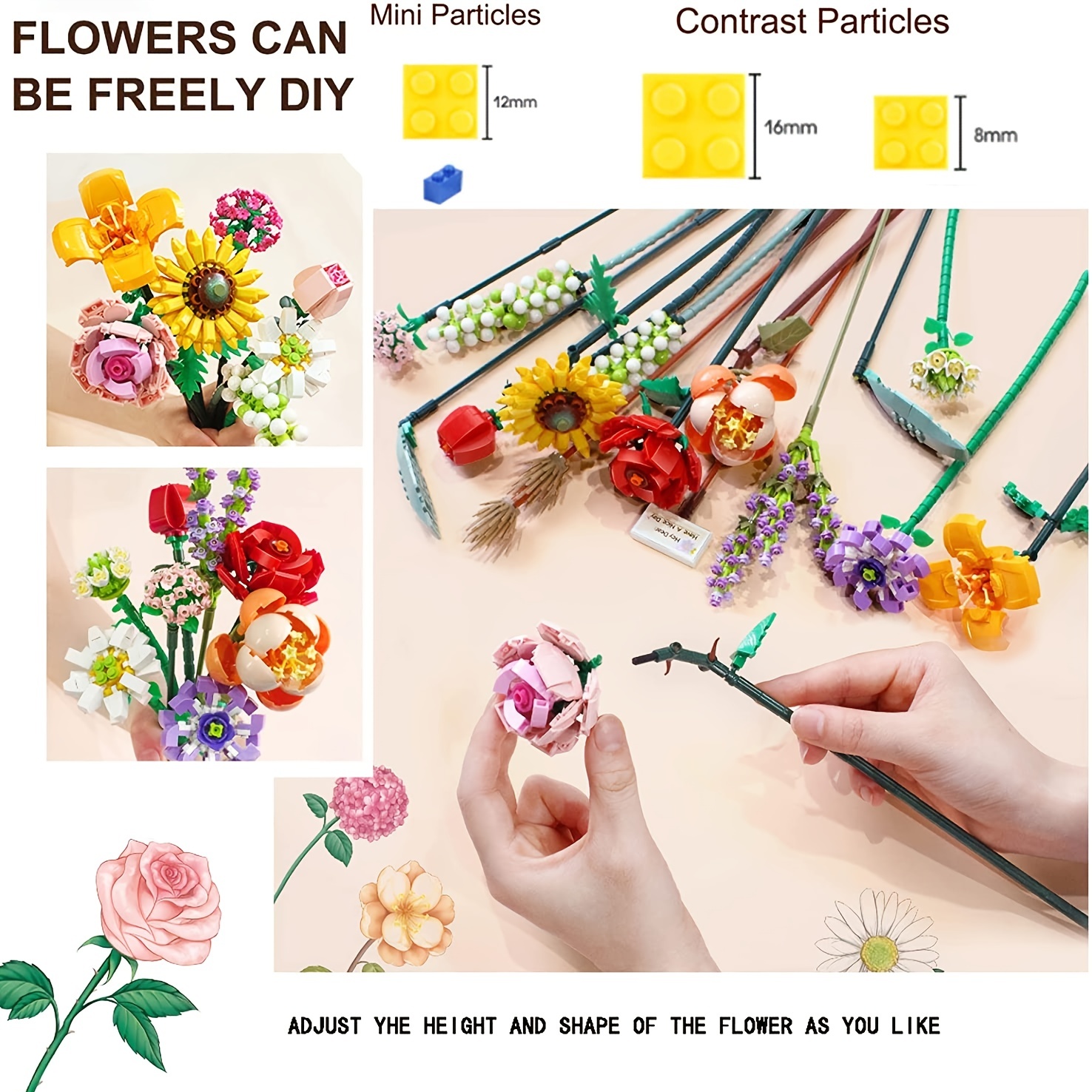 Mini Bricks Flower Bouquet Building Sets Creative Diy Cute - Temu Germany