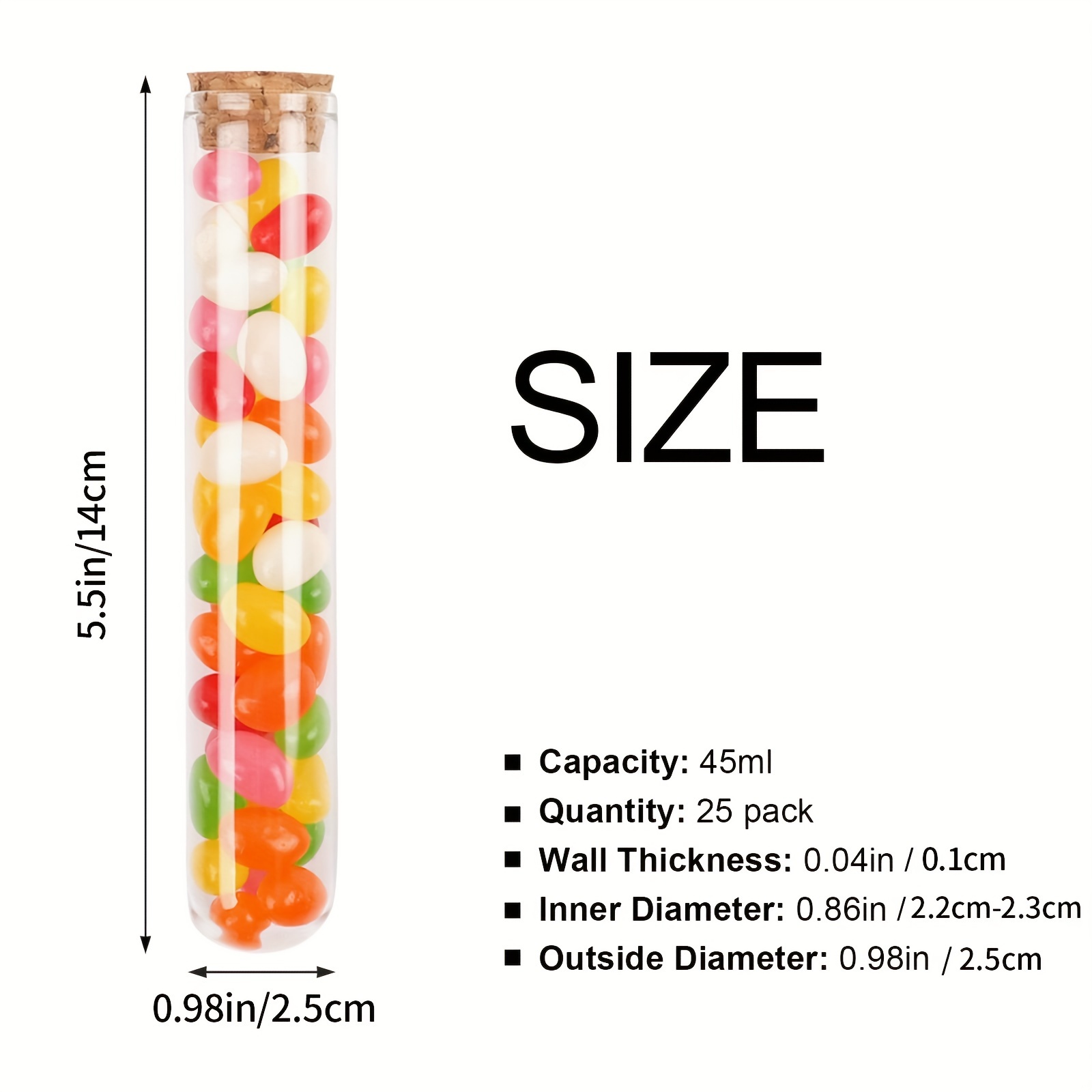 25pcs 45ml Glass Test Tubes with Cork Stoppers for Bath Salt Candy