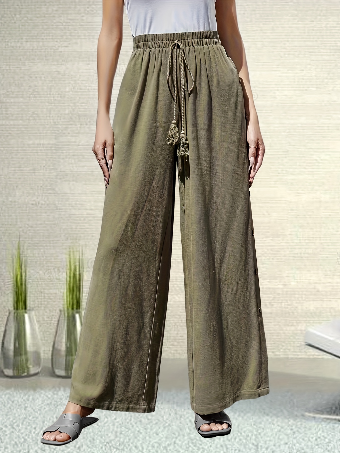 Minimalist Solid Knee Length Pants, Casual Elastic Waist Versatile Summer  Pants, Women's Clothing