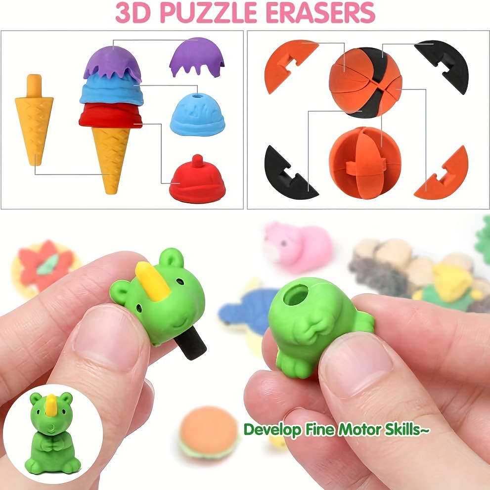 Pencil Erasers Animal Erasers Puzzle Erasers 3d Mini Erasers - Temu