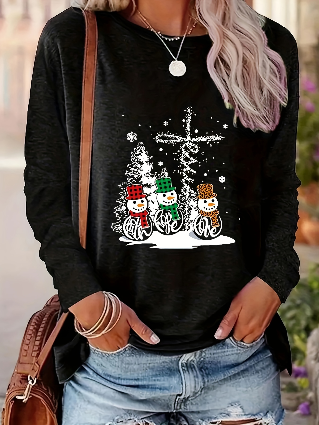 Plus Size Christmas Casual T shirt Women's Plus Snowman - Temu