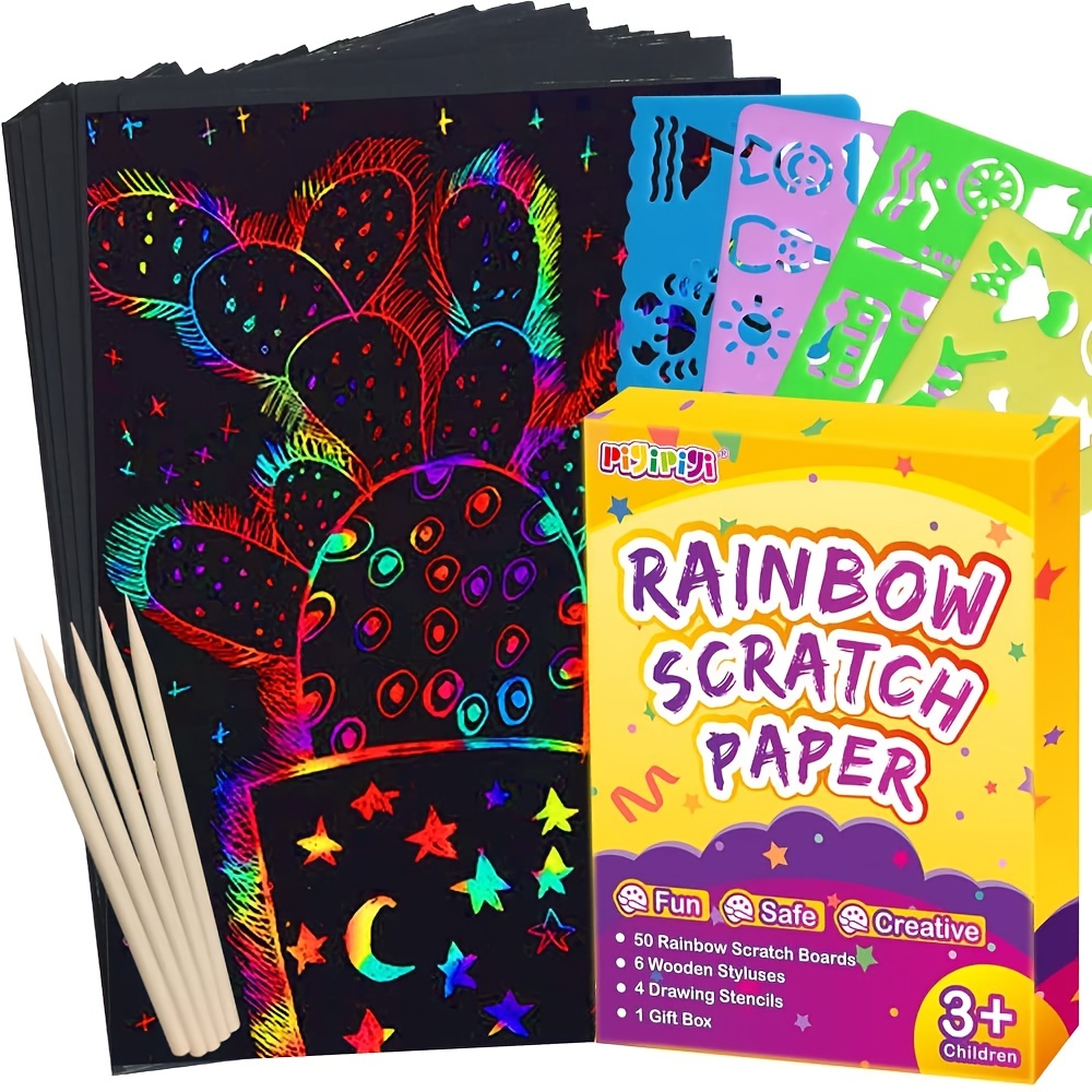 ZMLM Scratch Paper Art-Craft for Girls: Rainbow Scratch Magic Drawing Set  Paper Pad Board Supply Kit Girl Project Activity for 3-12 Age Kid Toy