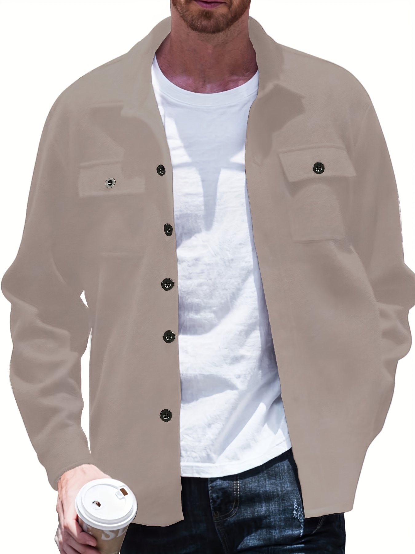 Men's Fashion Solid Fleece Jacket Pockets Spring/autumn - Temu