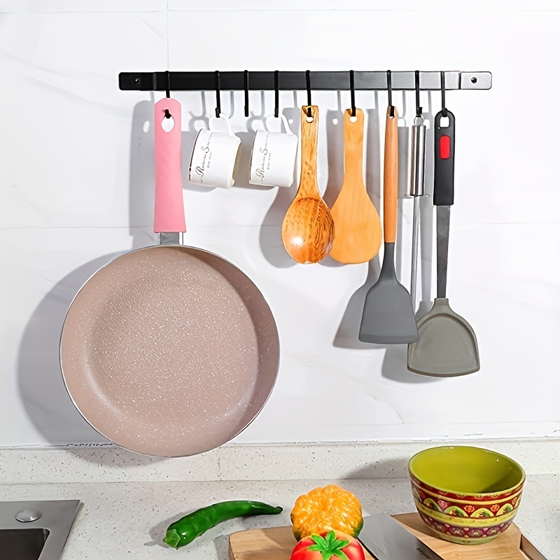 Soporte para utensilios de cocina de acero inoxidable, estante para colgar  ollas y sartenes, colgador de utensilios de cocina, montado en la pared