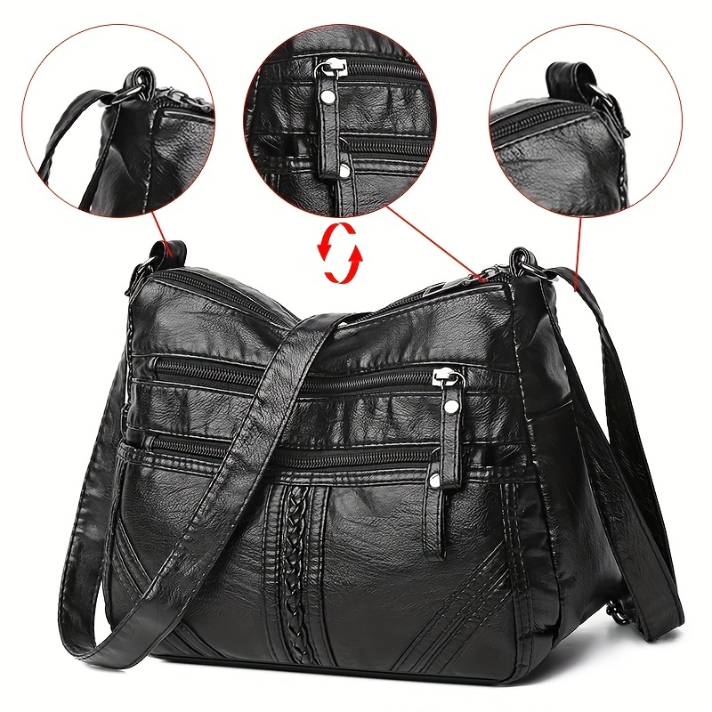 Middle Aged Women's Shoulder Bag, Soft Pu Leather Multi Zipper Crossbody Bag  For Travel - Temu