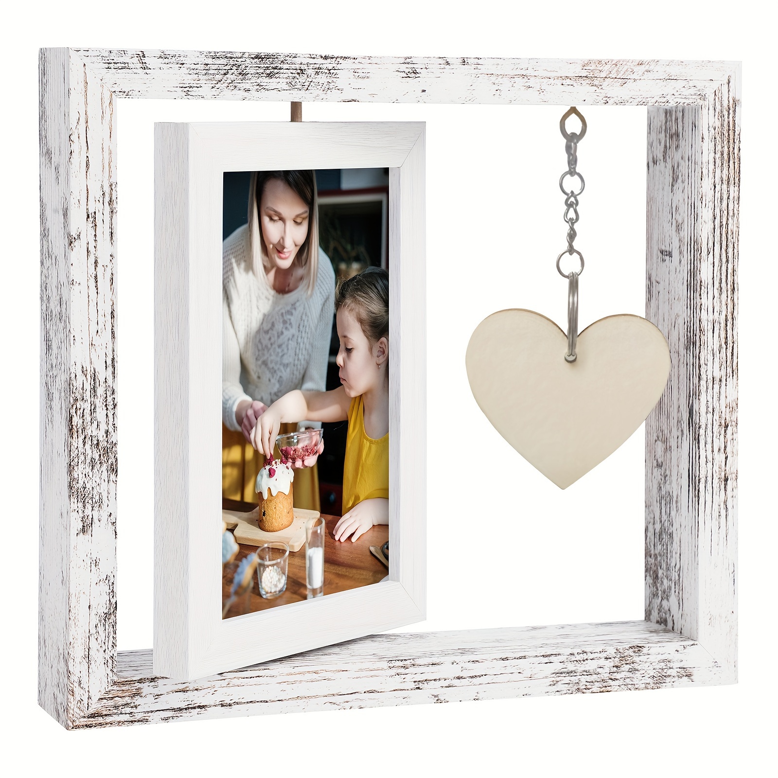 Creative Wooden Photo Frame, Double-sided Rotating Photo Frame,  Heart-shaped Pendant Gift, Gift For Relatives And Friends, Holiday  Christmas Gift, For Home Room Desk Office Wedding Decor - Temu