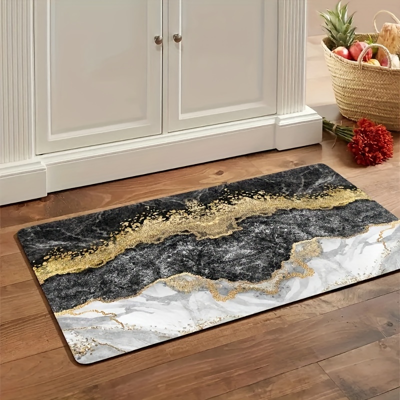 Boho Marble Style Anti Fatigue Kitchen Rugs, Vintage Absorbent Non