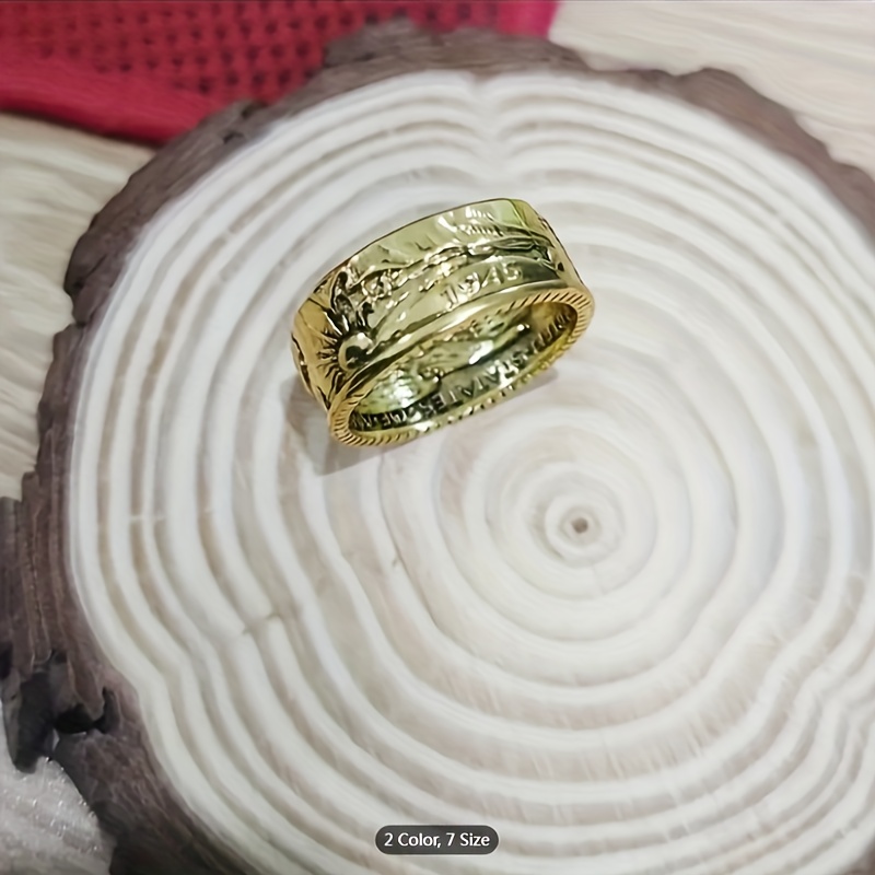 Handmade Vintage Men's Ring, Coin & Letters Design Trendy Rings 2