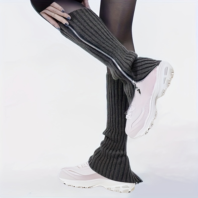 Women's Stylish Ribbed Knitted Leg Warmer Side Zipper - Temu