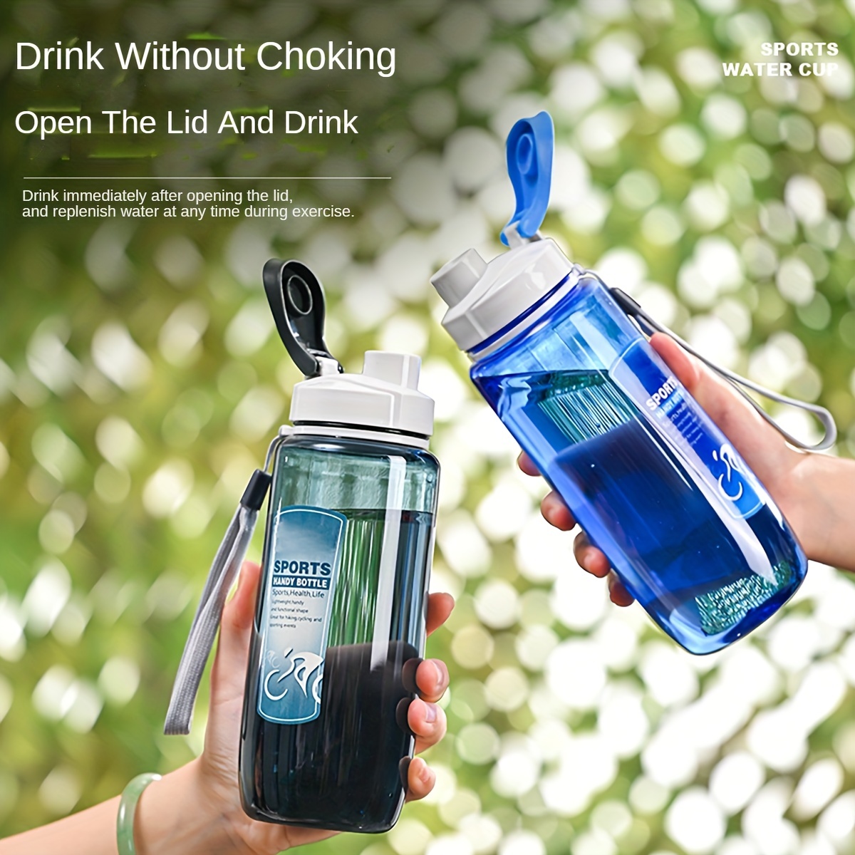 750ml Transparent Water Bottle Sports Straw Cup Portable Outdoor