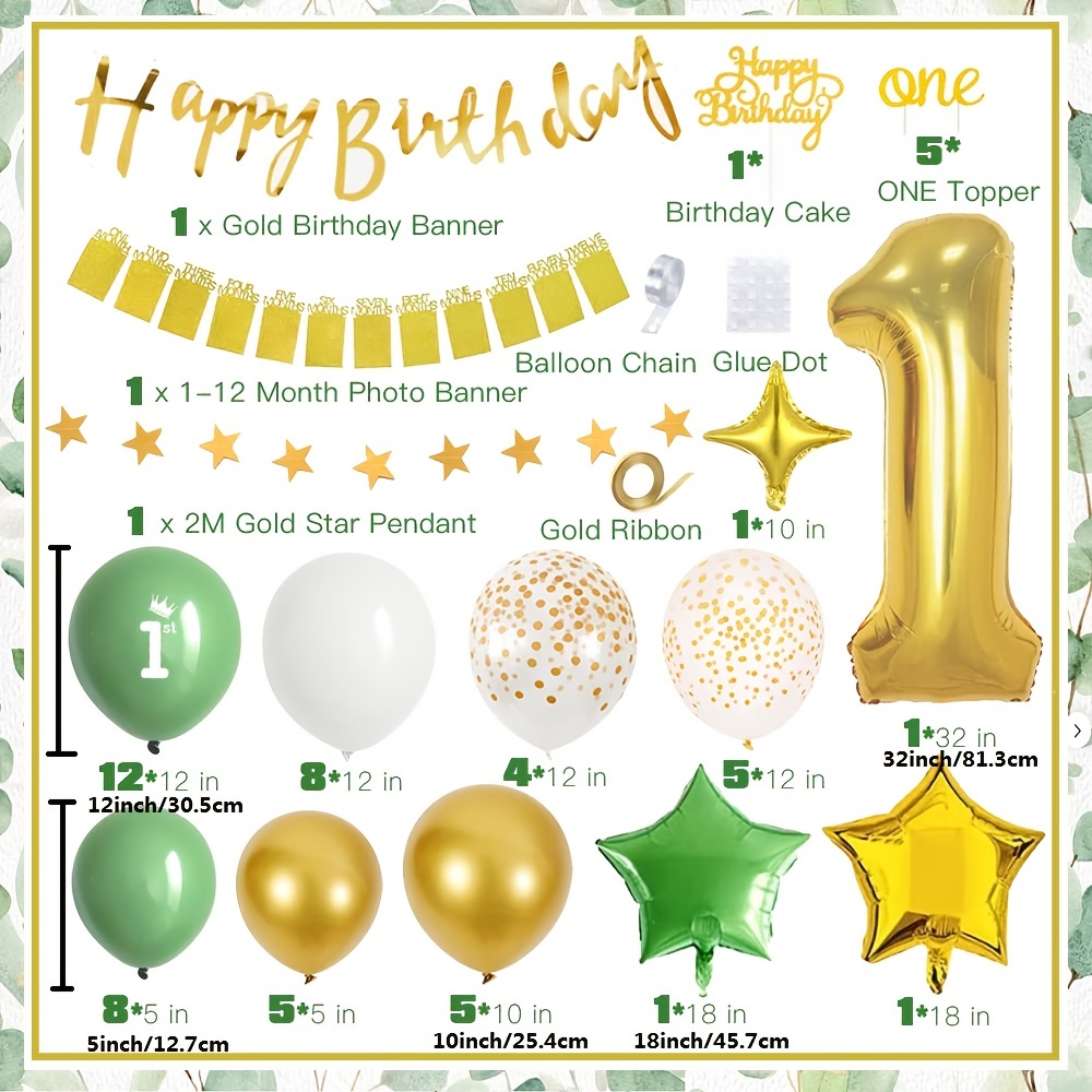 1 Juego Globos Dorados Primer Cumpleaños Globo Número 1 - Temu