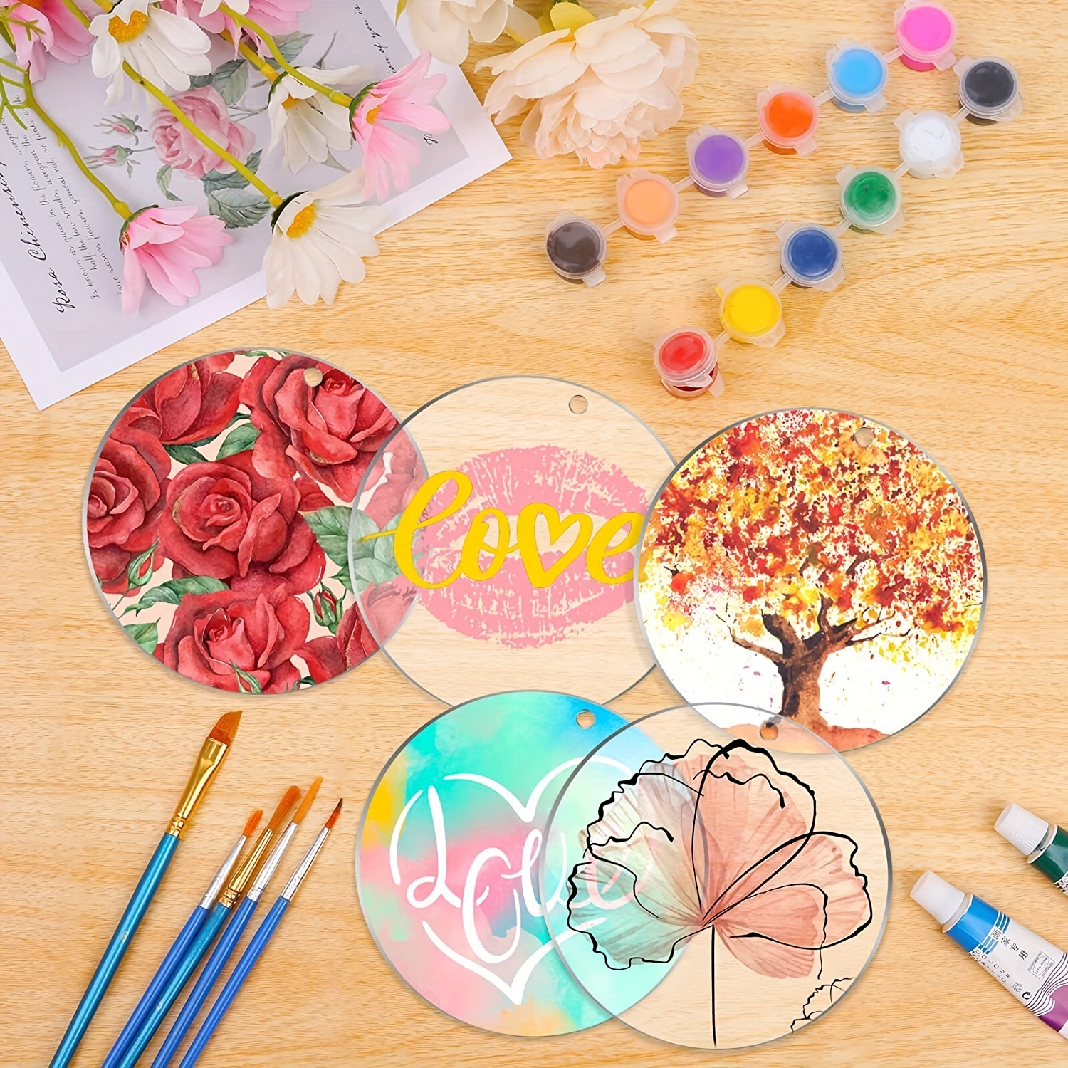 Carevas 50PCS Acrylic Keychain Blanks Ornaments for Vinyl Transparent  Circle Discs Bulk for DIY Projects and Crafts Painting Engrave Decoration  Key