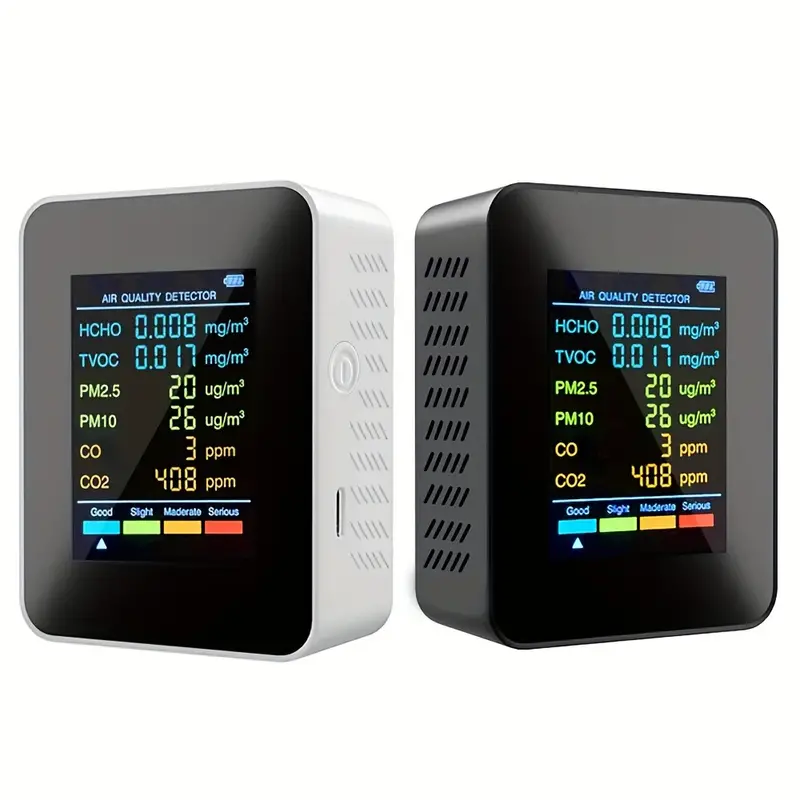 5 In1 Monitor qualità dell'Aria Interna Co2 Hcho Tvoc Meter Detector Tester  Temperatura E umidità Misuratore qualità dell'Aria Colorato Schermo LCD