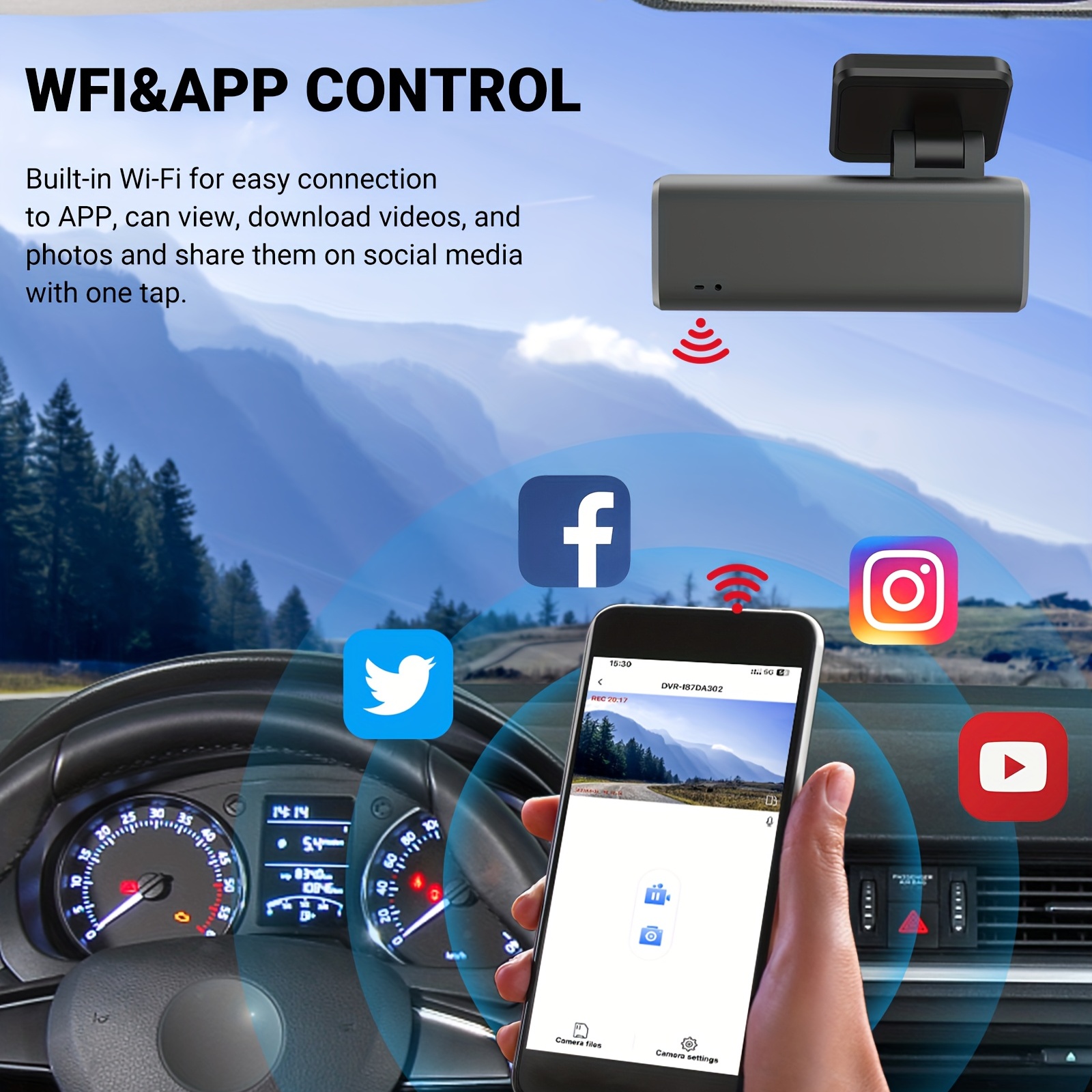  Dash Cam 2K WiFi 1440P Car Camera, Dash Camera for Cars, Front  Dashcam for Cars with Super Night Vision, WDR, Loop Recording, G-Sensor, 24  Hours Parking Monitor, APP, Support 128GB Max 