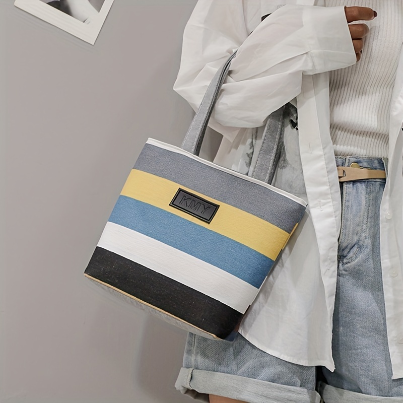 Women Canvas Tote Bag Casual Handbags Big Capacity Fashion Simple Stripe  Shoulder Bag Commuter Bag Purse