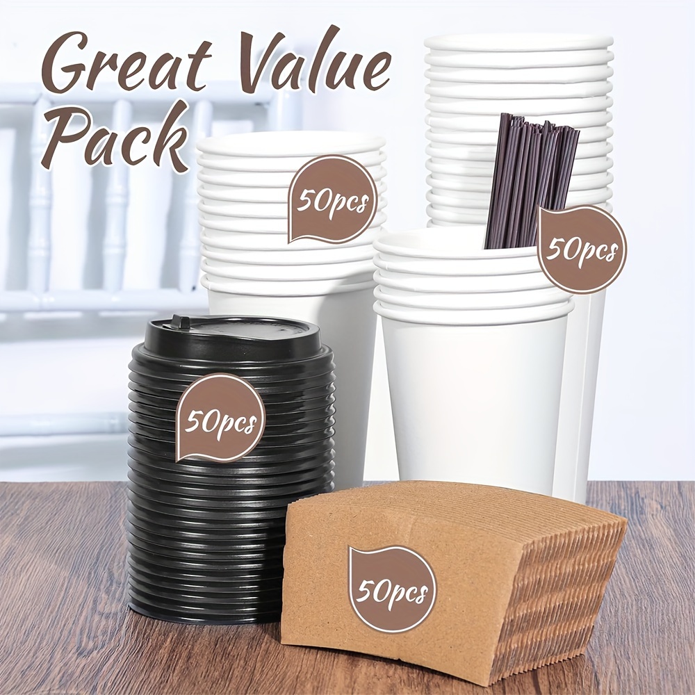 16 oz Paper Coffee Cups with Lids Disposable Coffee Cups for Tea Milk, 50  Pcs