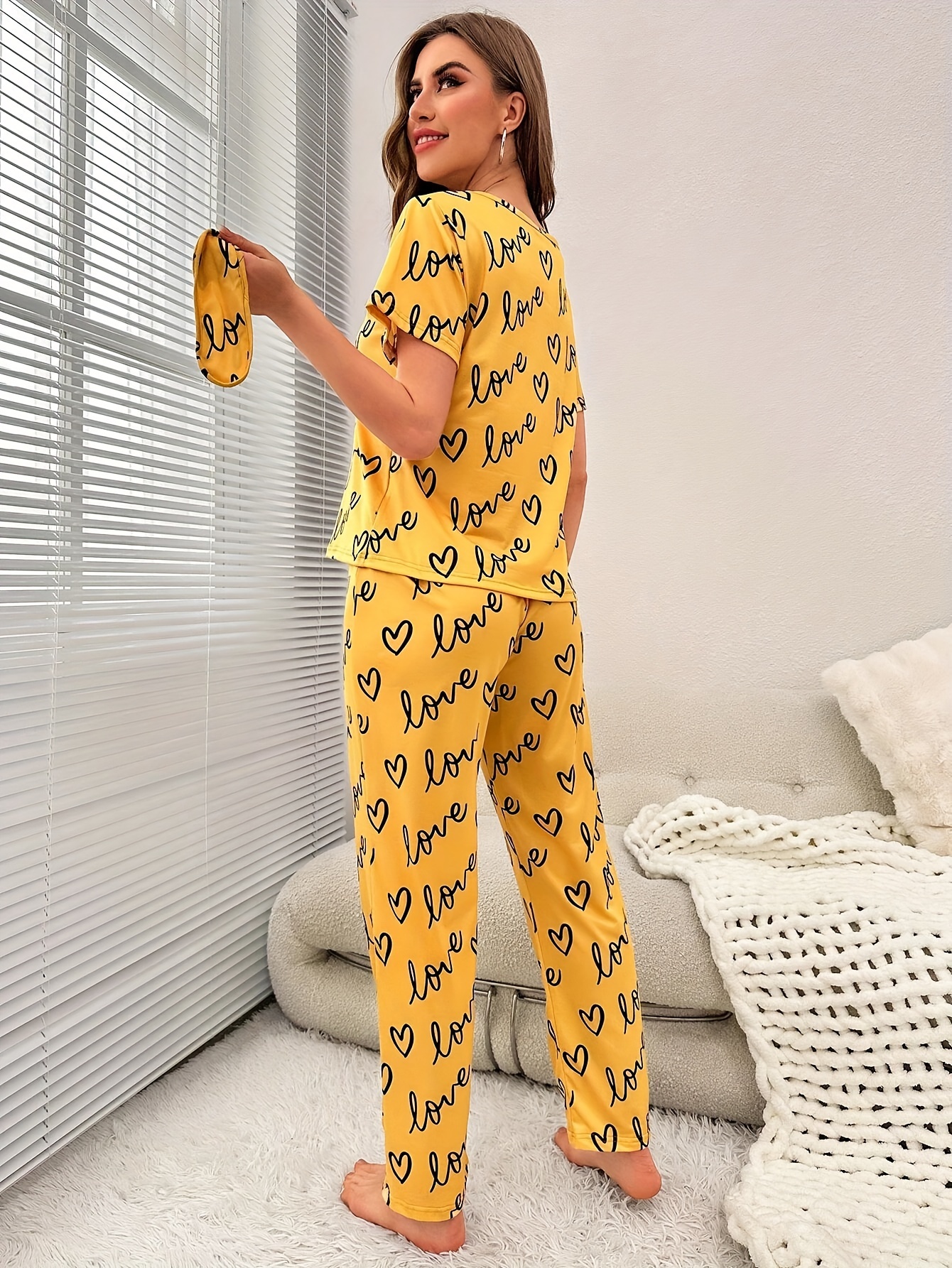 letter print & Women Sexy Pyjamas Set Short Sleeve tops +Long