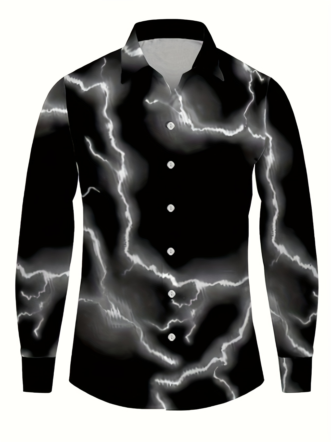 Plus Size Men's 3D Lightning Graphic Print Shirt Slim Fit Funky Personalized Long Sleeve Shirt for Spring Fall, Men's Clothing,Temu