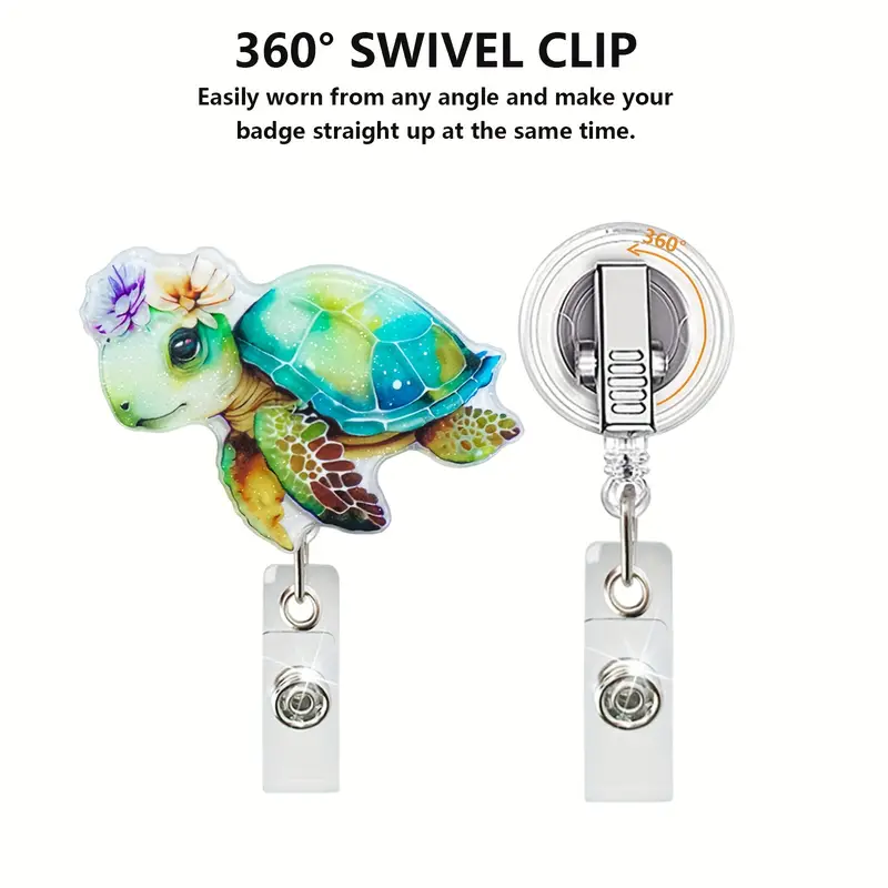 1Pc/3Pcs Acrylic Color Turtle Sea Creatures Retractable ID Badge Holder Reel, Perfect for Office Staff Teacher Doctor Nurse Gifts,Temu