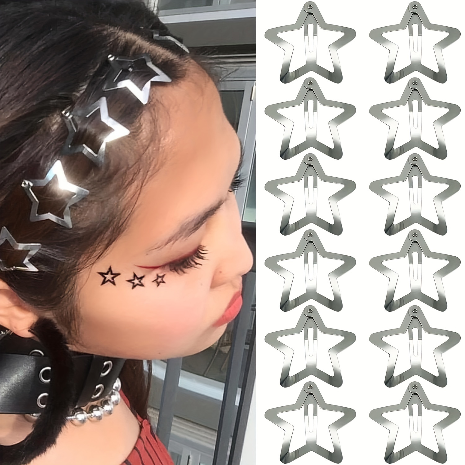 12pcs Pentagram Hairpin, Star Hairpin, Hair Accessories For Girls, Y2k Silvery Hairpin