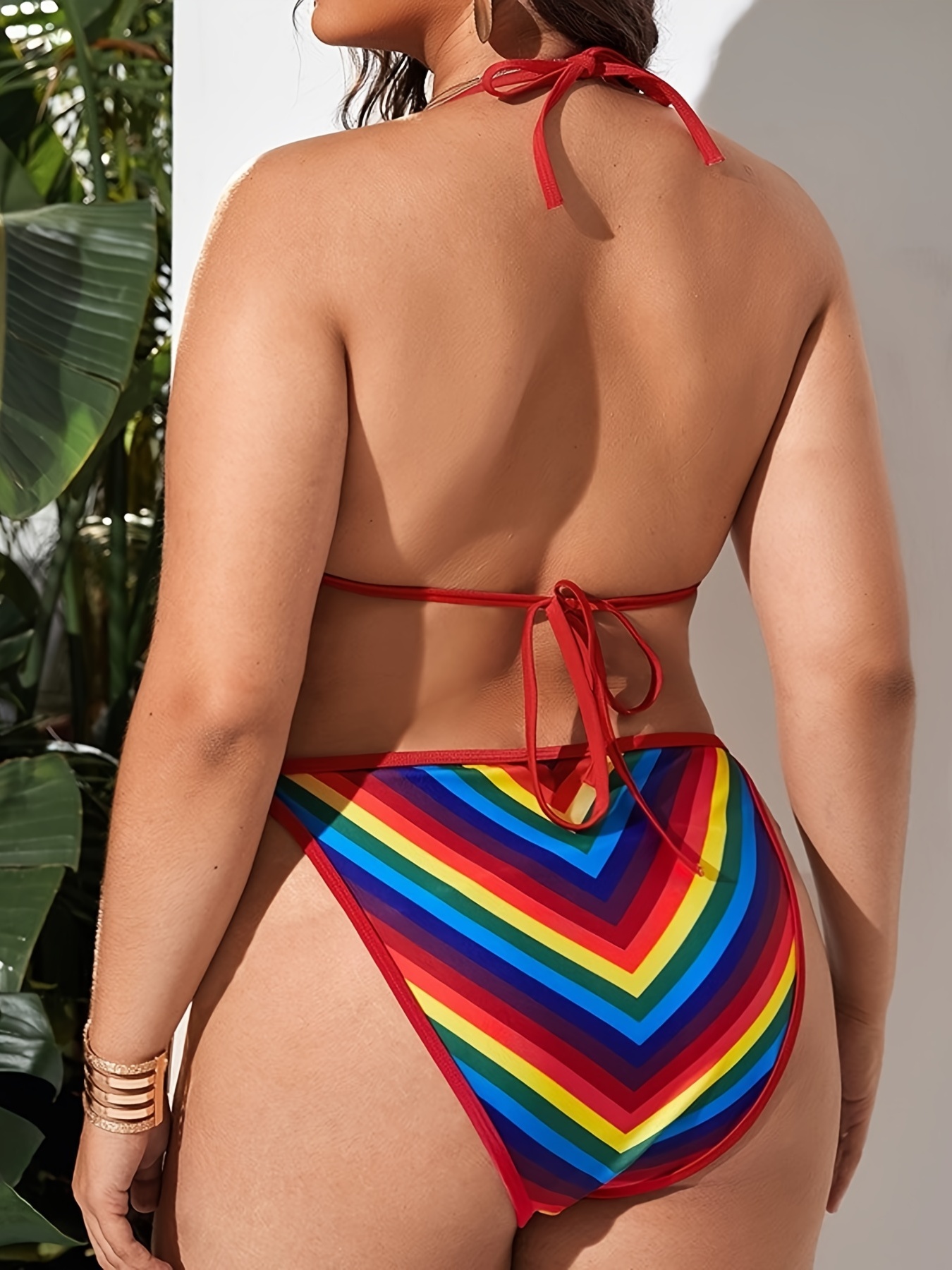 plus size rainbow bikini