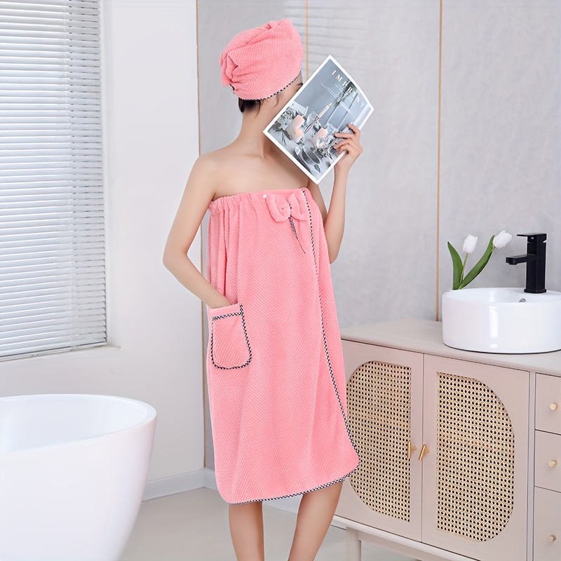 1pc Women's Bathrobe, Simple Long Sleeve Long Bathrobe, Soft Absorbent Belt  Bath Wrap Towel, Solid Color Long Robe For Home, Bathroom Supplies, Sauna