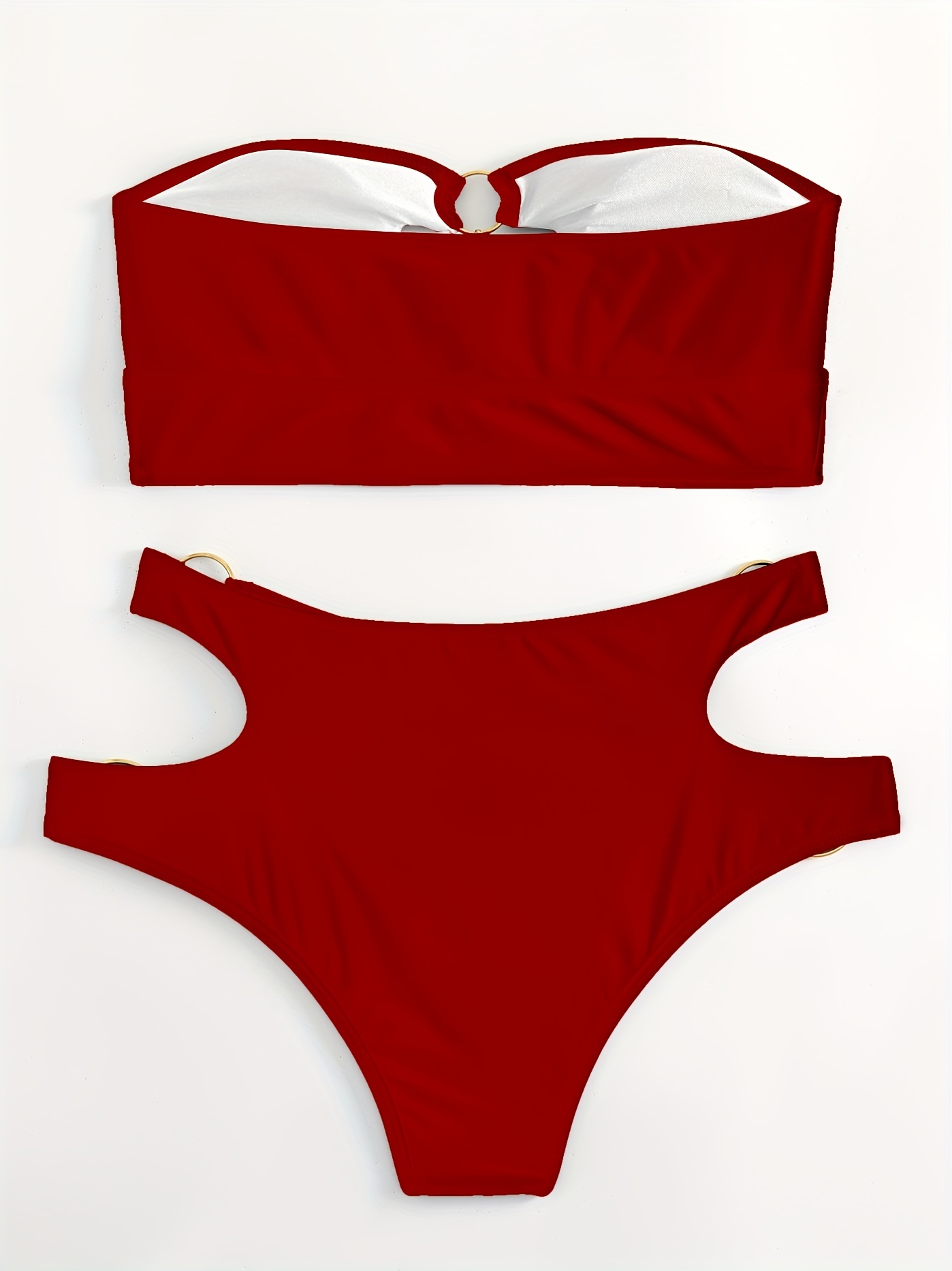 Color Block Ring Linked Suspender Bikini Swimsuit