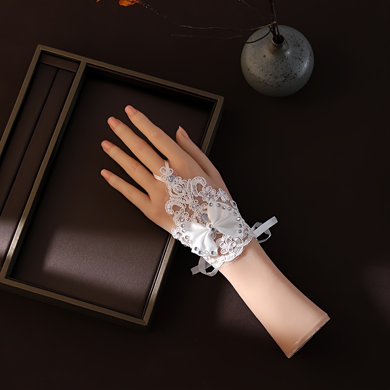 Elegant Bridal Wedding Gloves Faux Diamond Decor Bow Hook - Temu