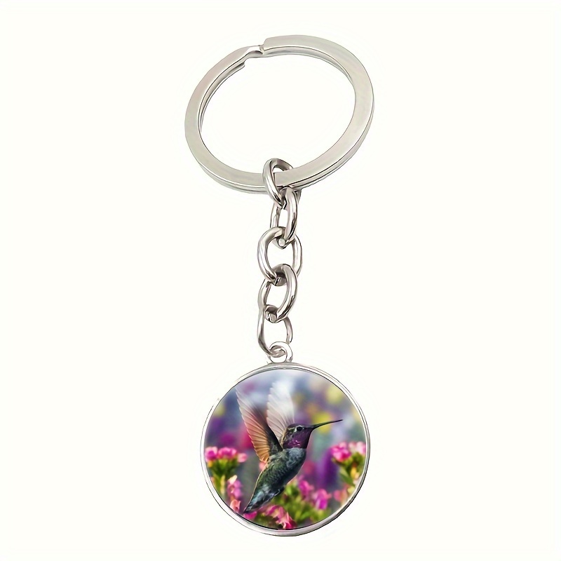 1pc fashion double sided keychain for men hummingbird cabochon glass pendant keychain for men creative jewelry gifts 3