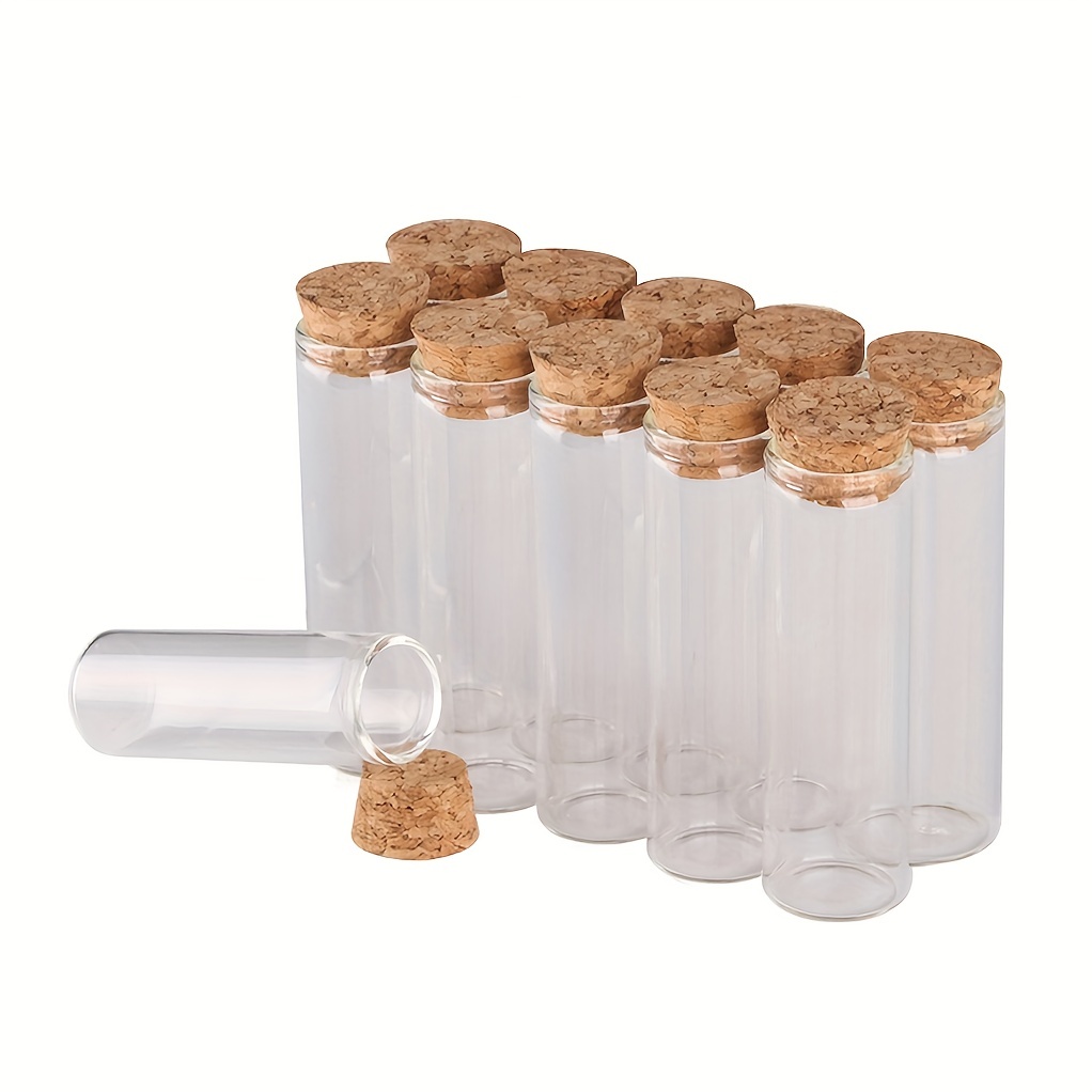 10 Pcs Jars Tiny Containers Little Glass Bottles Cork Cover Oak