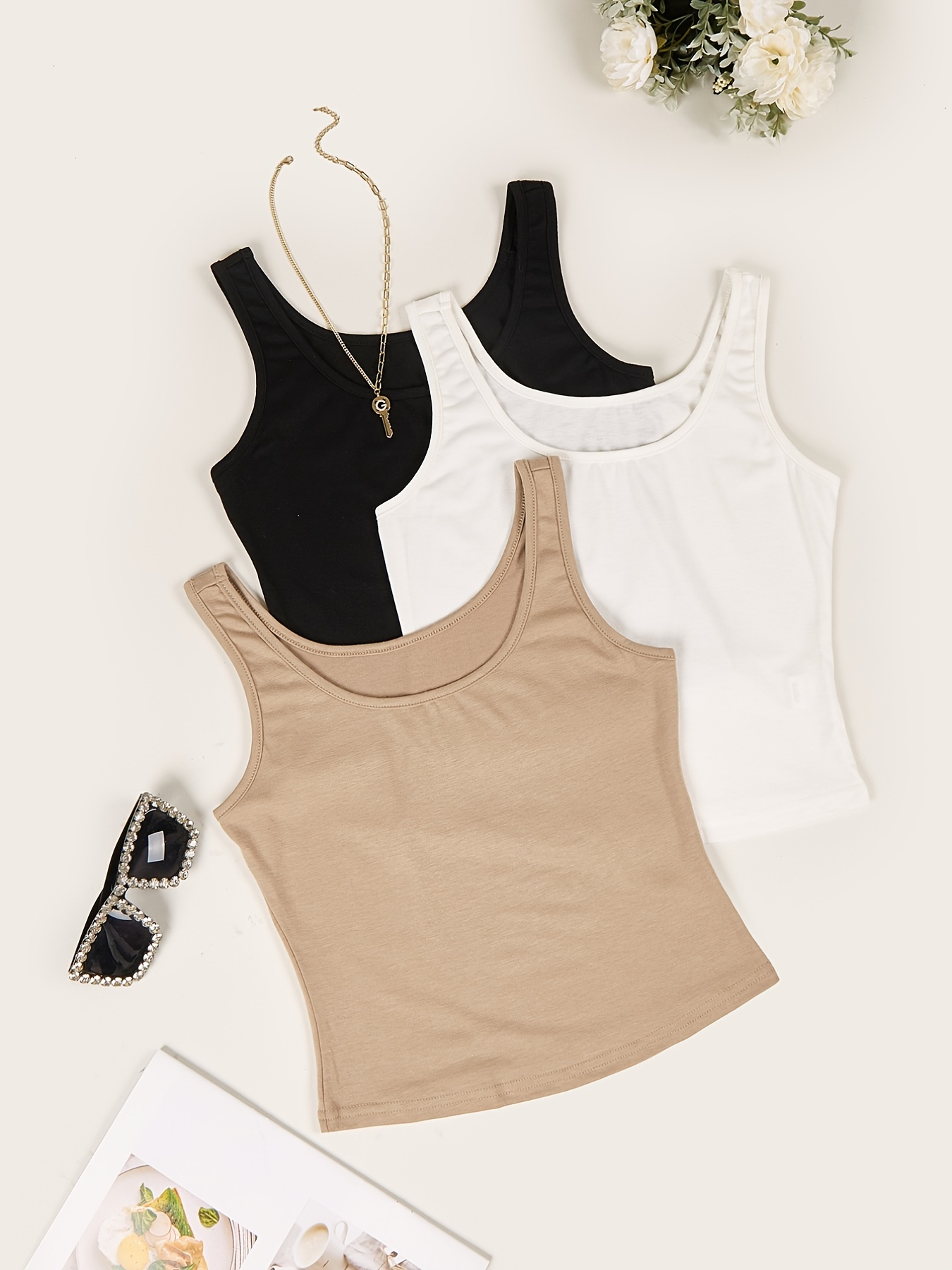 Solid Basic Tank Top Casual Scoop Neck Sleeveless Top - Temu