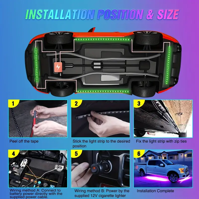 Kit Luci A Strisce A Neon Sottoscocca Auto 8 Colori Funzione - Temu Italy
