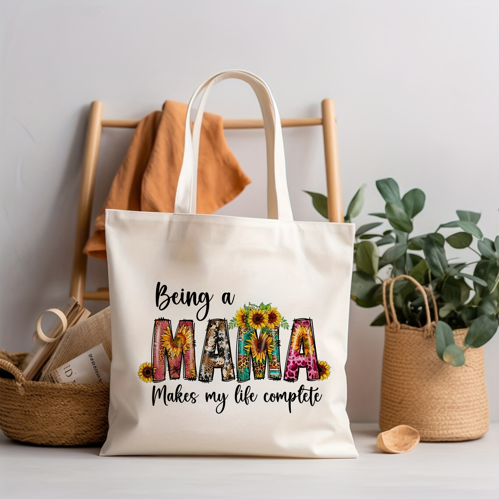 Mom Mama Mother Print Striped Son Sweet Shopper Handbags Fashion Shoulder  Canvas Bags Casual Shopping Girls Women Tote Bag