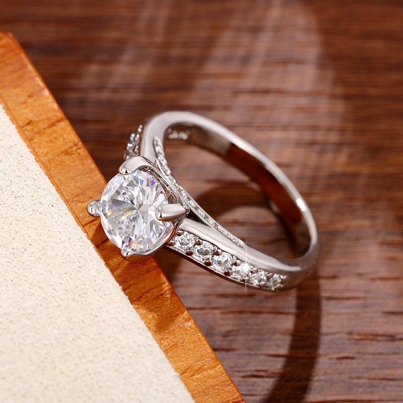 Women Romantic Wedding Ring, 925 Silver Plated Zircon Engagement Ring