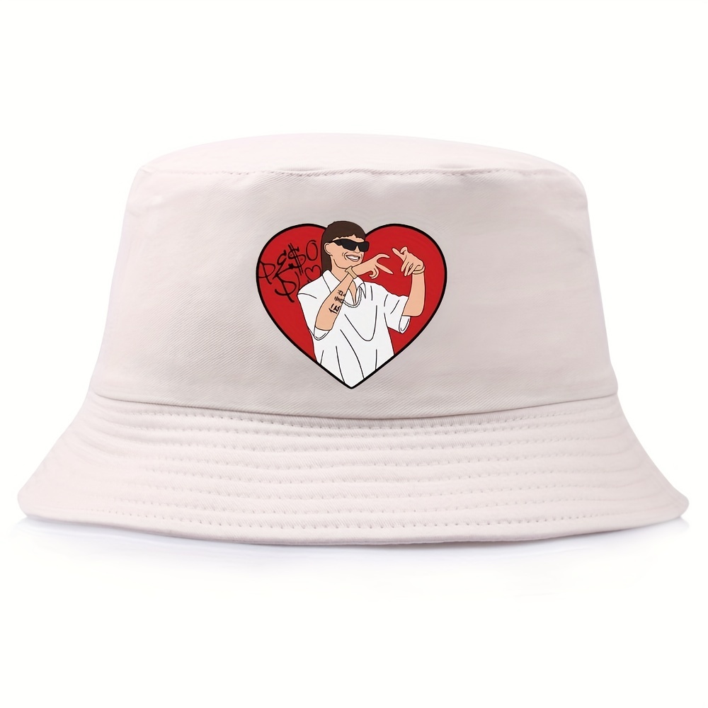 White Cute Travel Print Hat, Men's 1pc Bucket Hat Summer Hat,Casual,Temu