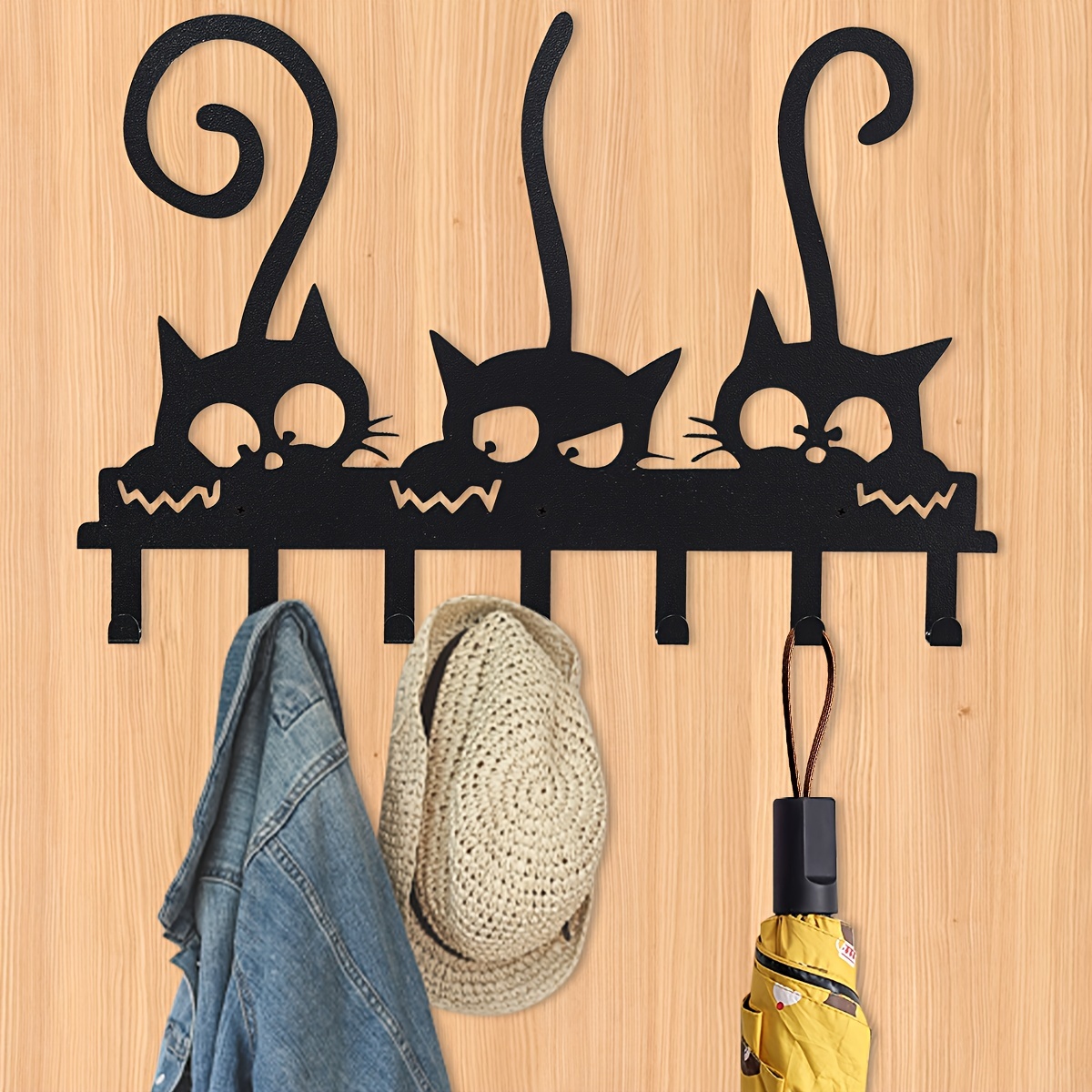 

1pc Decorative Cat Silhouette Key Holder For Wall With 7 Hooks, Key Hanger For Wall For Farmhouse-style Homes - Iron Wall Key Holder, Cats Key Rack For Wall 11.81" X 7.99